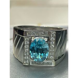 14k white gold blue topaz diamond men’s ring